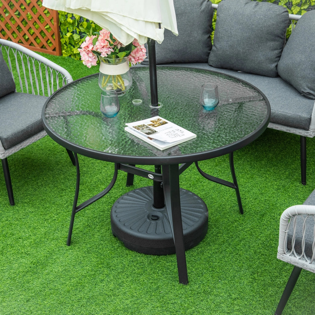 EasyComfort Tavolo da Giardino Rotondo con Foro per Ombrellone in Acciaio e Vetro, Ф106.5x71cm, Nero