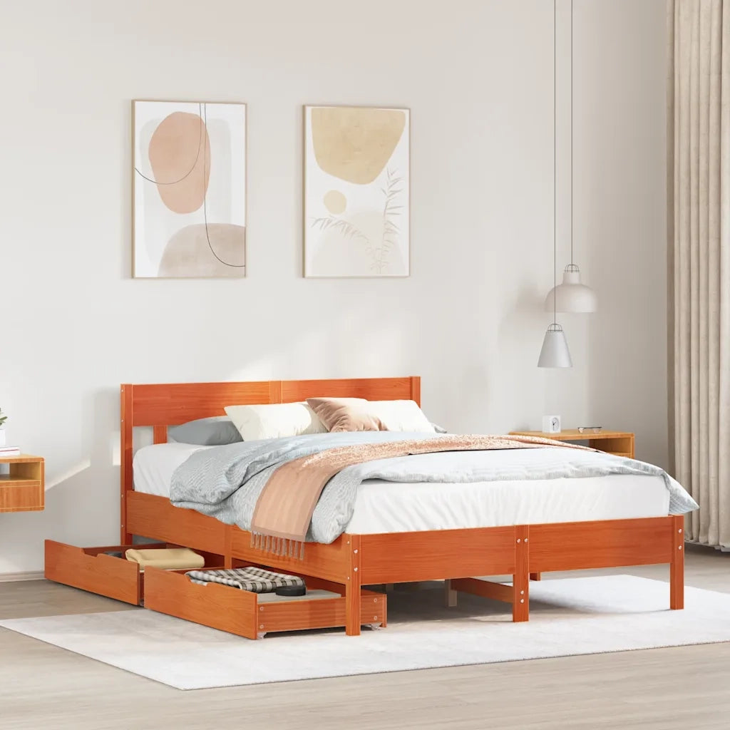 vidaXL Letto senza Materasso Marrone Cera 135x190 cm in Legno di Pino