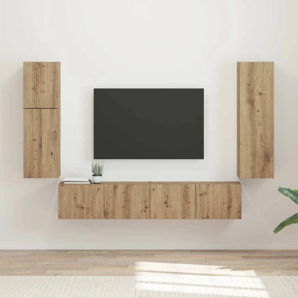 Set mobile TV 4 pz | Armadietto TV | Mobile Porta TV Rovere artigianale Legno multistrato