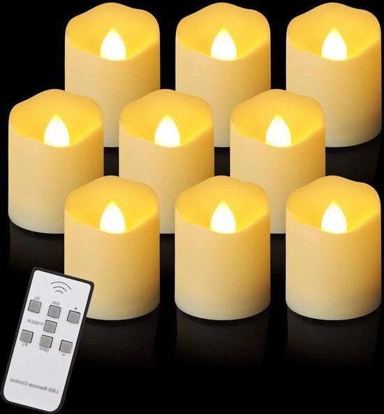 Luminarie a LED a forma di candela - Luminaria a LED a forma di candela con timer - Lampada a batteria con regolazione della fiamma a distanza - Timer per Natale Halloween - Decorazione per esterno e interno - Funziona con batterie - 9 pezzi