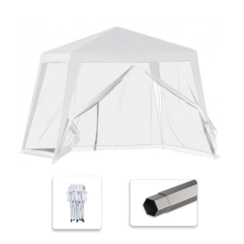 Trade Shop - Gazebo Tenda Da Giardino Resistente Removibile 2.5x2.4x3mt Bianco Con Zanzariera 222708 -