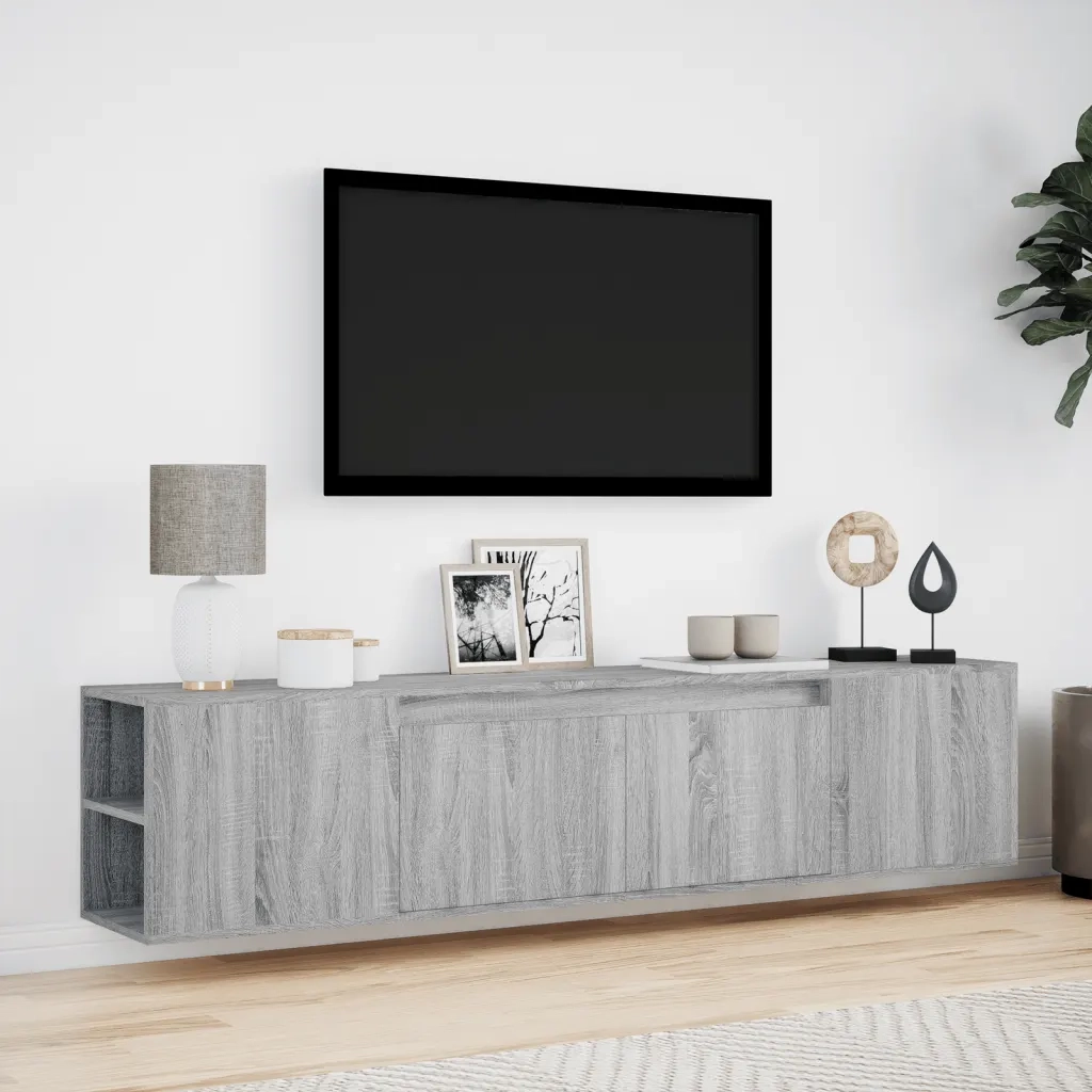 Mobile TV a Parete con LED Grigio Sonoma 180x31x39,5 cm 3307959