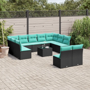 Set Divani da Giardino 12 pz con Cuscini Nero in Polyrattan 3218357