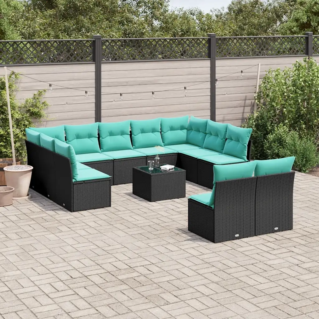 Set Divani da Giardino 12 pz con Cuscini Nero in Polyrattan 3218357