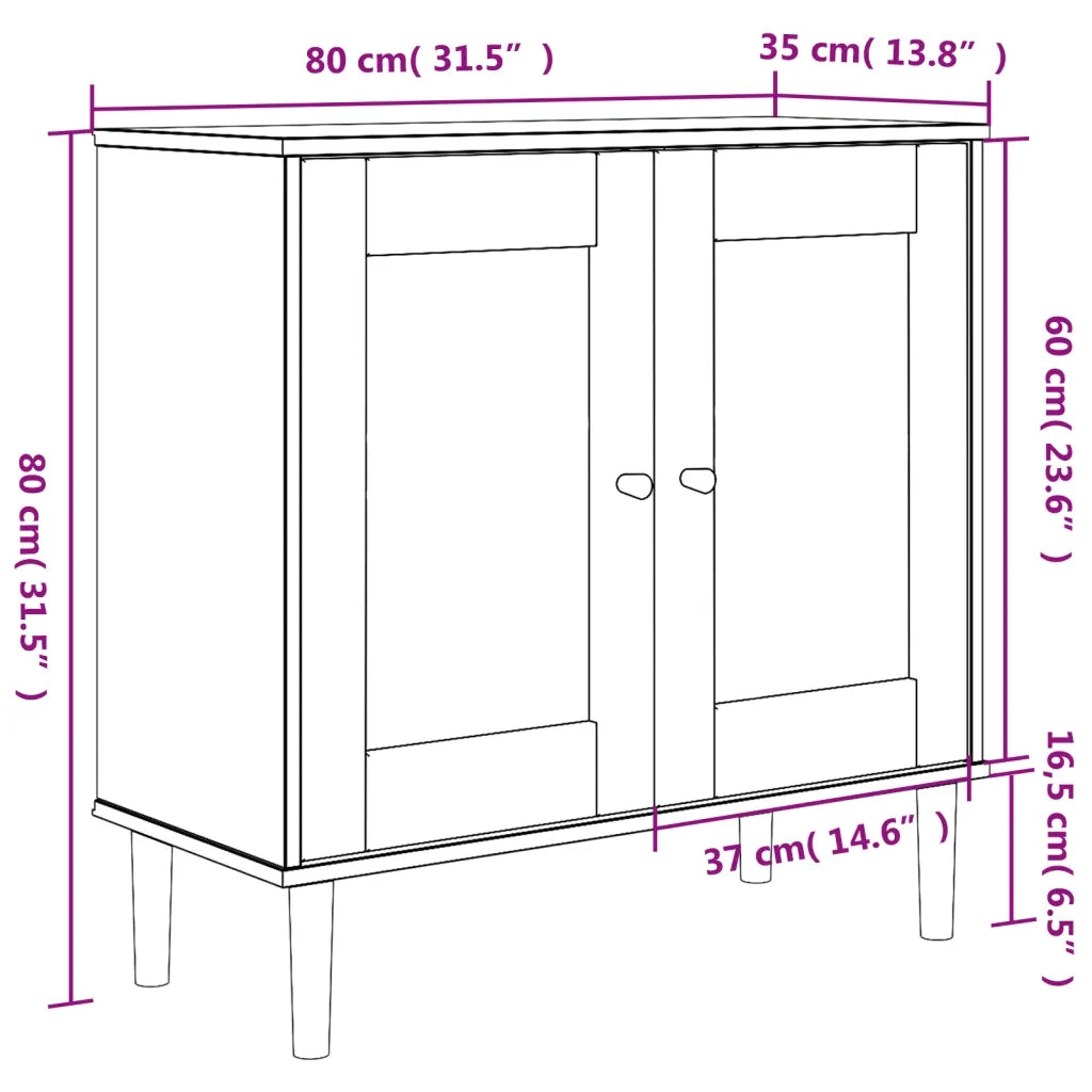 Credenza SENJA Aspetto Rattan Nero 80x35x80 cm Massello Pino 358033