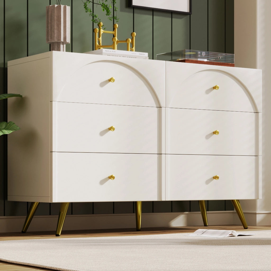 Comò a 6 cassetti crema bianco 120x40x85 cm
