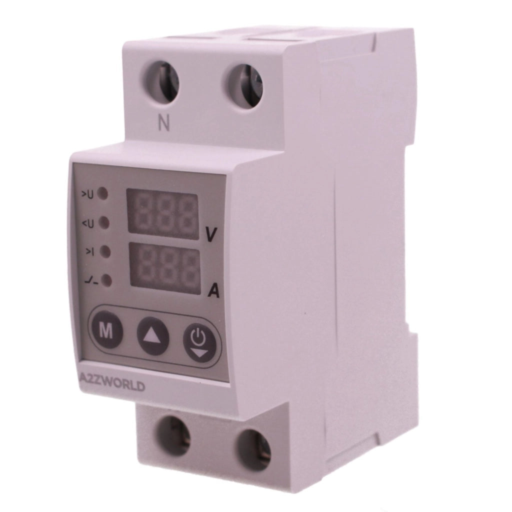 Relè Monitoraggio e Protezione Tensione Corrente con Display, 2P Monofase 40A AC220V, Protezione Sovra/Sottotensione e Sovracorrente, Guida DIN, Ingresso da Sotto, GPS8-02