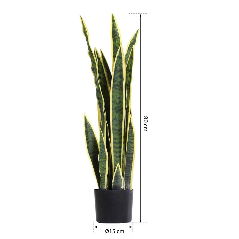 SANSEVERIA ARTIFICIALE PIANTA DA ESTERNO E INTERNO CON VASO DECORATIVO REALISTICA VERDE E GIALLO ?15CM X 80CM