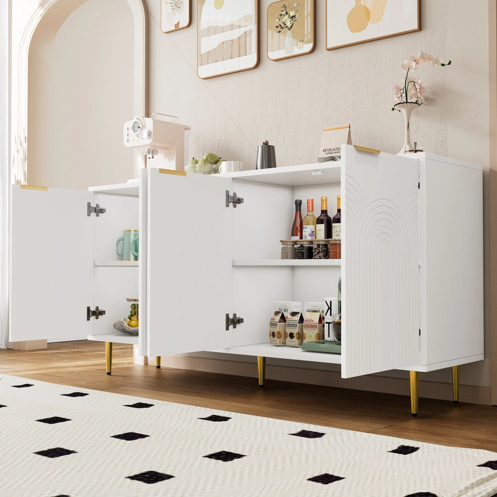 Credenza con 4 ante e ripiani regolabili; soft-close - per soggiorno - bianco