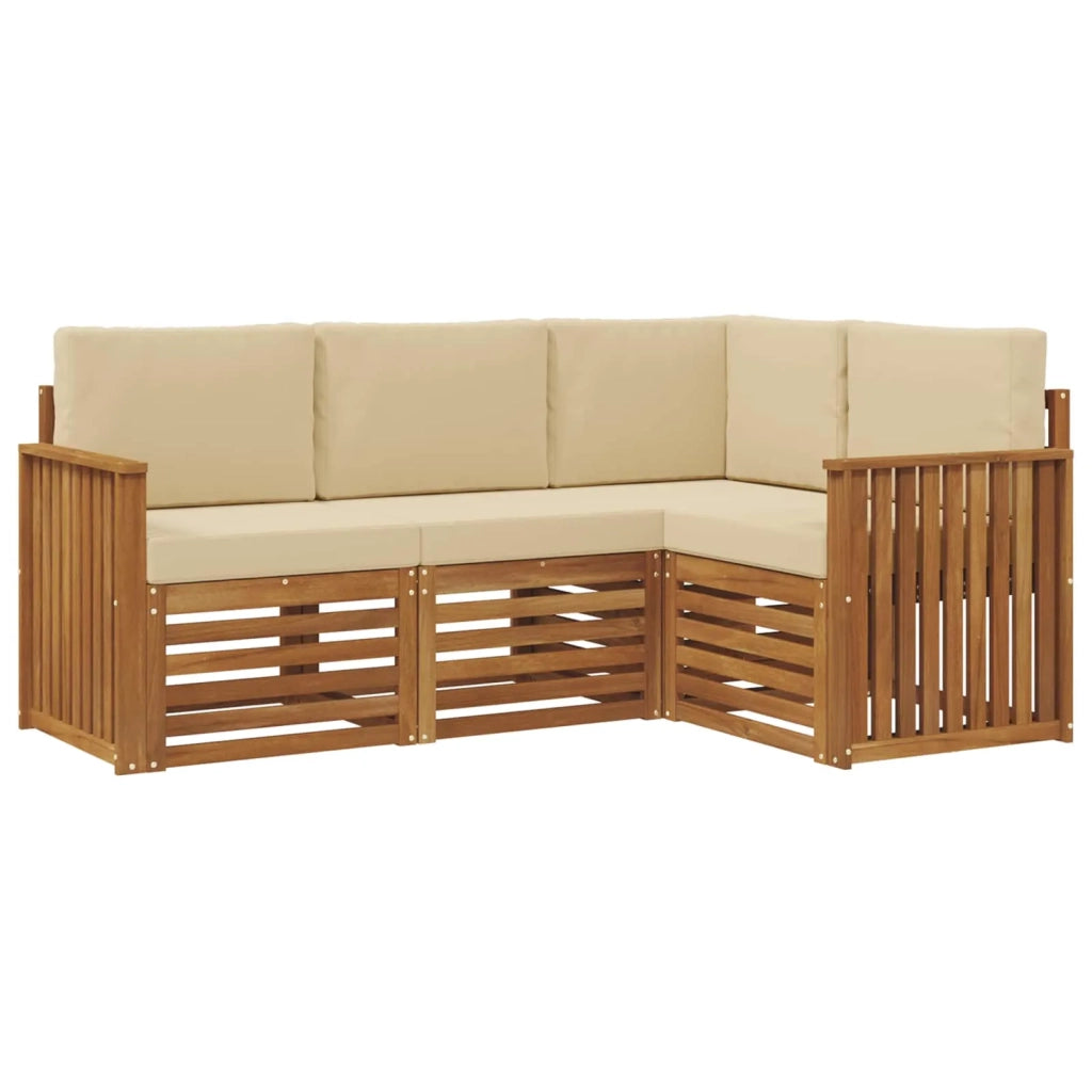 Set divani 4 pcs Naturale e Beige Legno di Acacia Massello