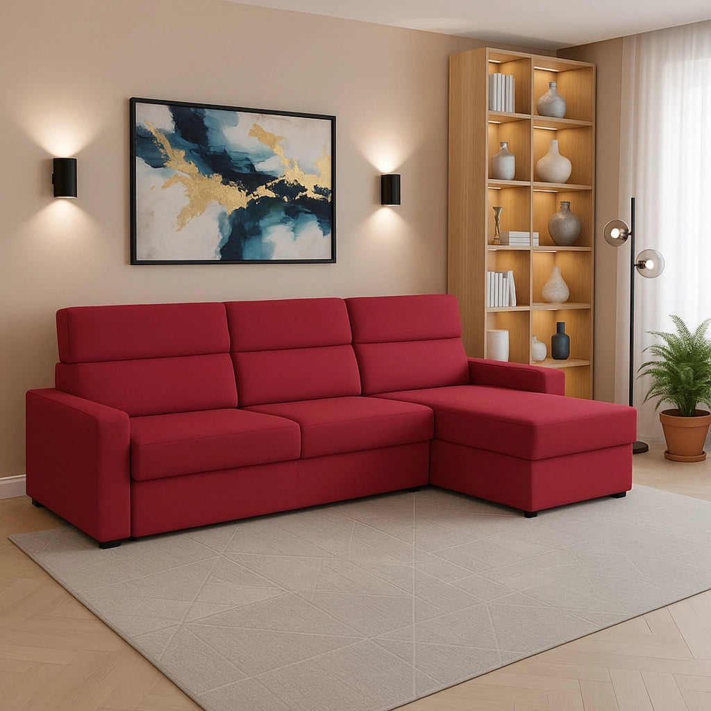 Vigonovo, Divano Fisso con Penisola Sfoderabile Made in Italy, 280x160 cm Rosso