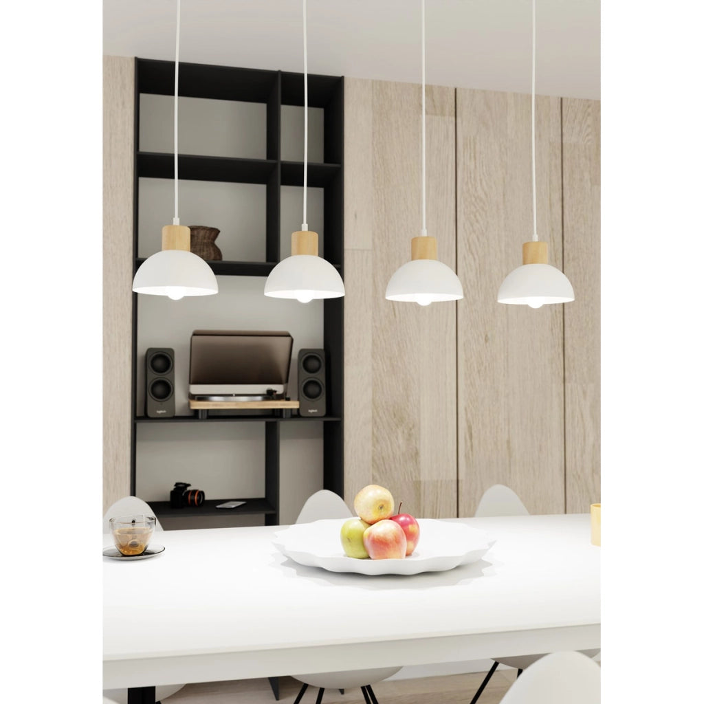 Lampada a sospensione Seco in acciaio bianco opaco e legno