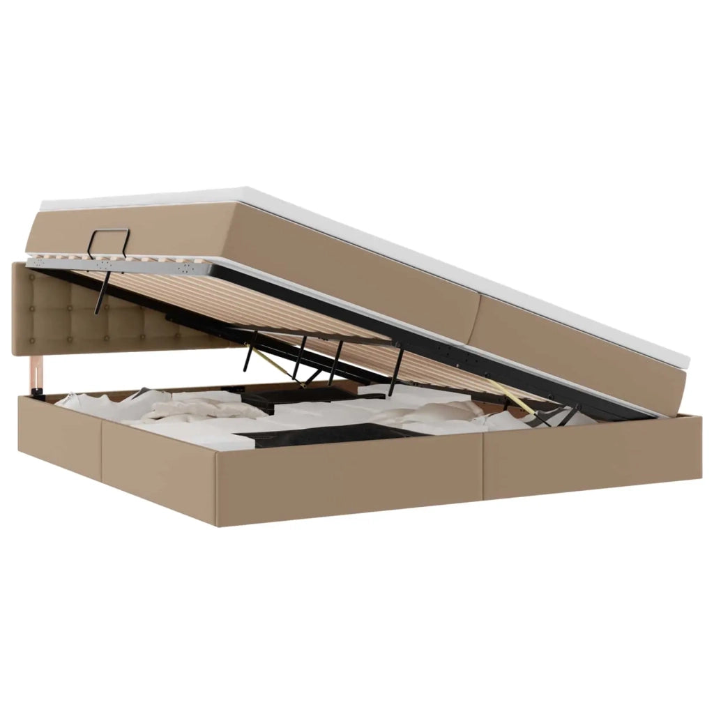 Letto con contenitore e materasso Cappuccino 200 x 200 cm 3370412