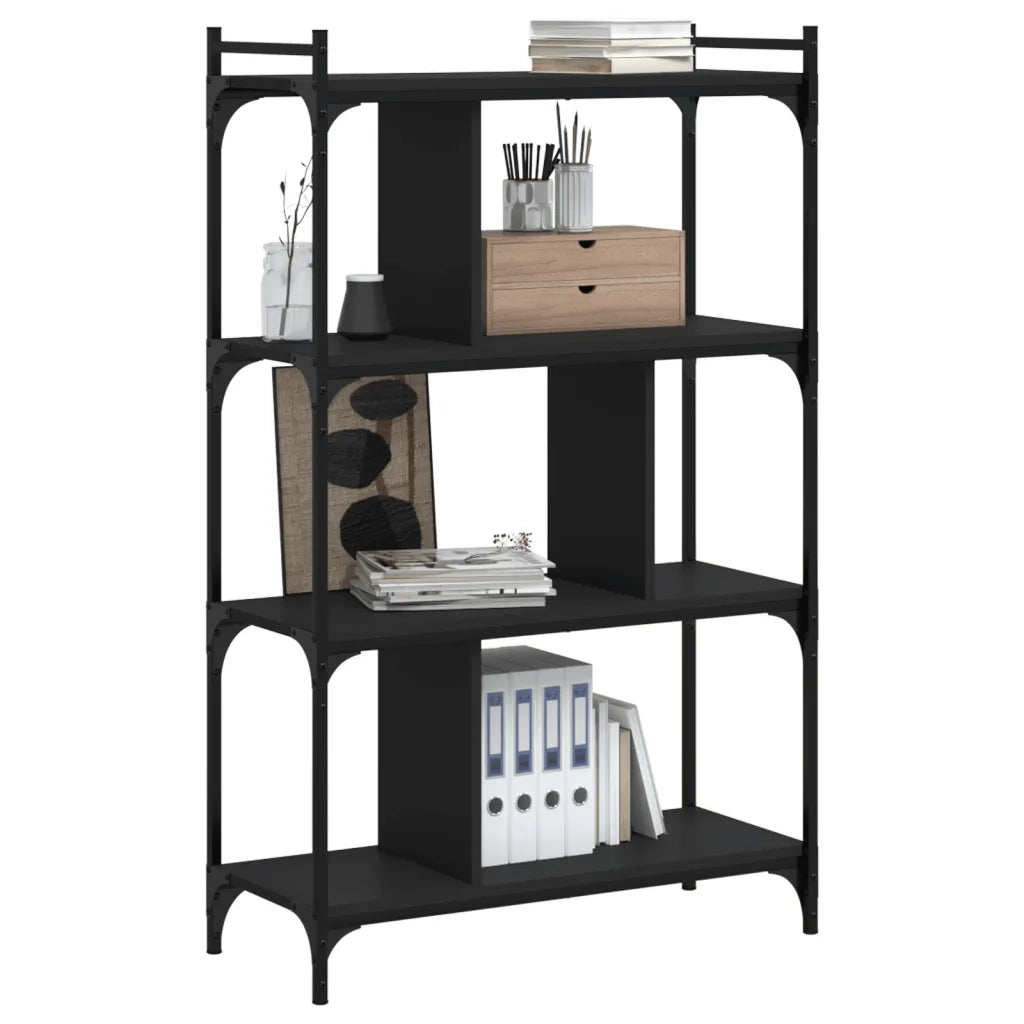Libreria-Scaffale per Libri-Mobile di Stoccaggio Nera 4 Ripiani 76x32x123 cm Legno Multistrato