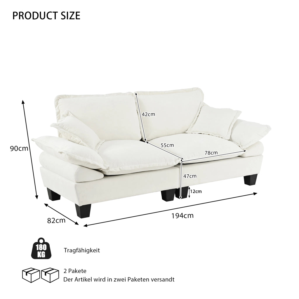 Divano modulare 2 posti - con braccioli curvi e seduta imbottita - in chenille beige