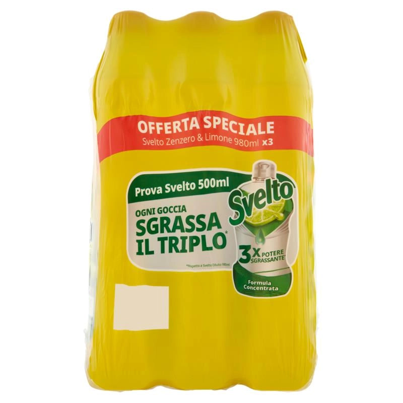 SVELTO DETERSIVO PIATTI TRIPACCO FORMULA CONCENTRATA ZENZERO LIME 980 ML X3