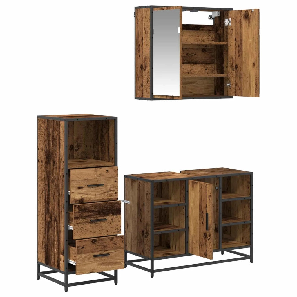 Set di mobili per il bagno con cassetto 3 pcs Legno vecchio 3402524