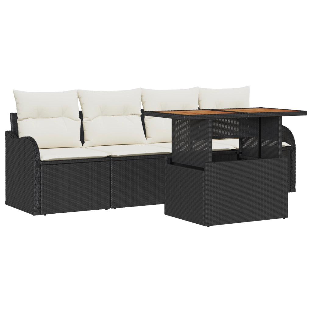 Set Divano da Giardino 5 Pezzi con Cuscini in Polyrattan Nero