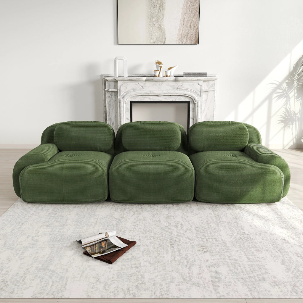 Divano angolare modulare senza montaggio in tessuto a coste; schiuma 32D; base antiscivolo; verde