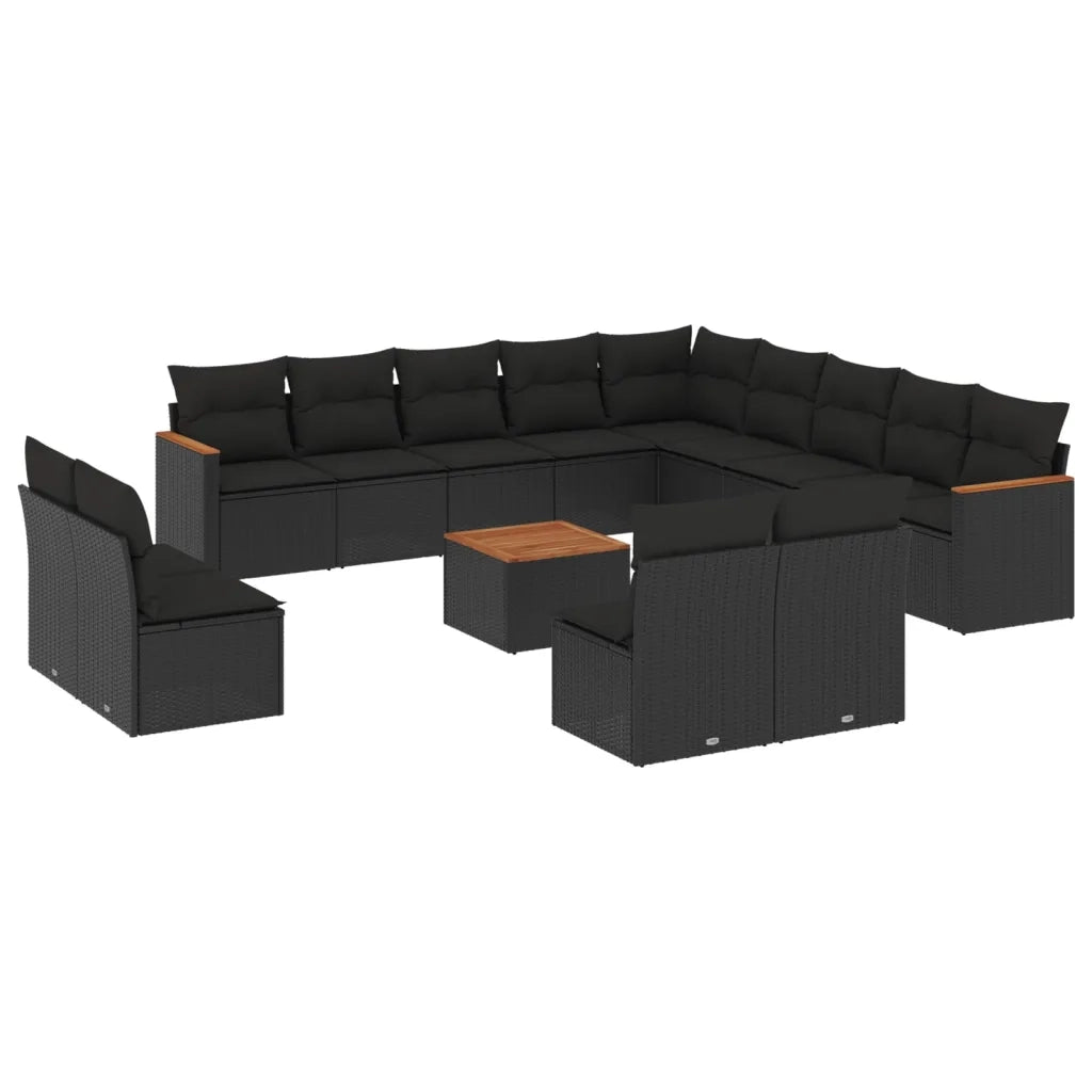 Set Divani da Giardino 14pz con Cuscini in Polyrattan Nero 3258891