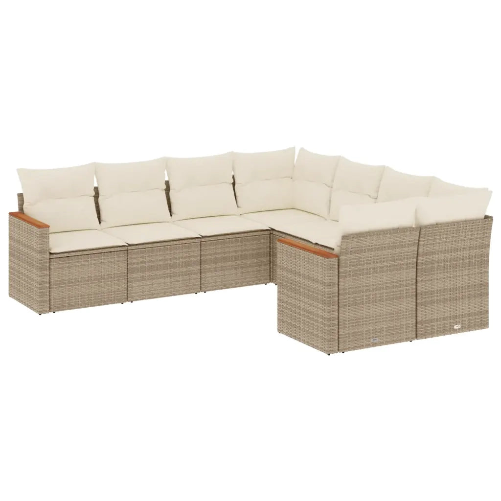 Set Divano da Giardino 8 pz con Cuscini Beige in Polyrattan
