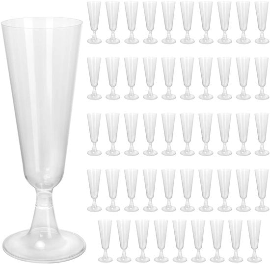 Flauto di Champagne 150 ml - 50 pezzi - Plastica - Vetro trasparente - Flaconi da festa/glacce - Materiale PS duraturo