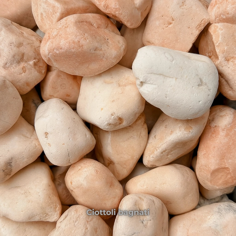 Ciottolo in marmo rosa corallo per decorazioni esterne *** misura 25/40, formato 5 kg, confezione 1