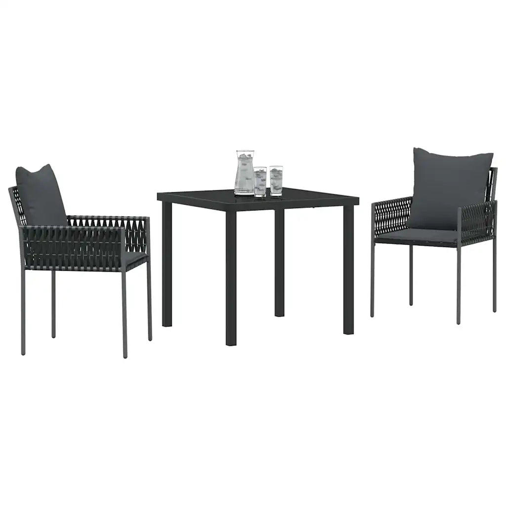 Set da Pranzo per Giardino 3 pcs Nero e Grigio Rattan in PE 3379100