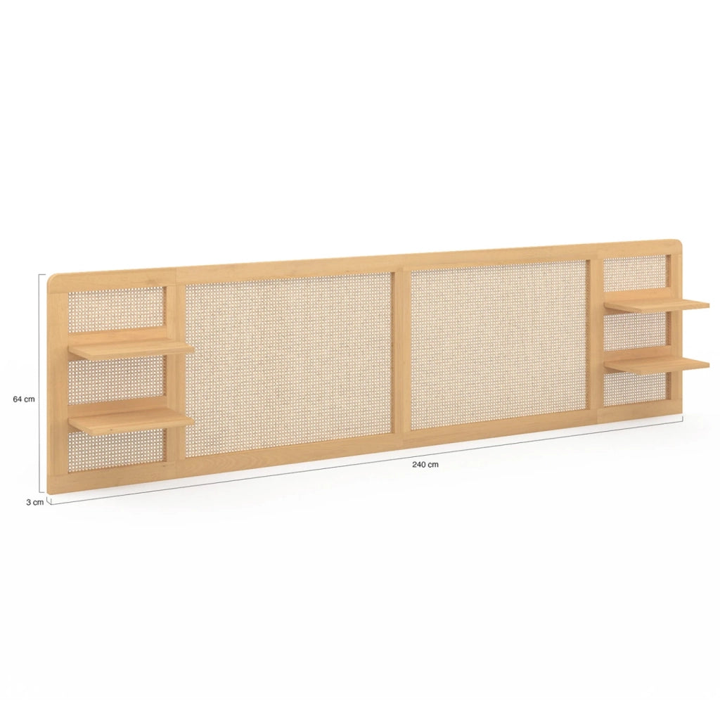 IDMarket - EDHEN 240 CM cabecero de caña y madera con estantes de cabecera
