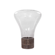 Lanterna portacandele Eris 197 in vetro trasparente e base MDF grigio-scuro