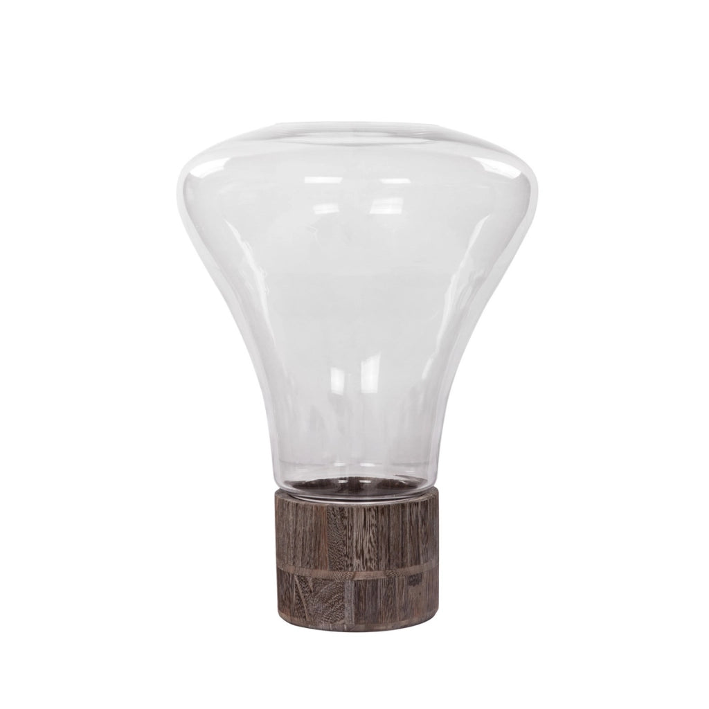 Lanterna portacandele Eris 197 in vetro trasparente e base MDF grigio-scuro