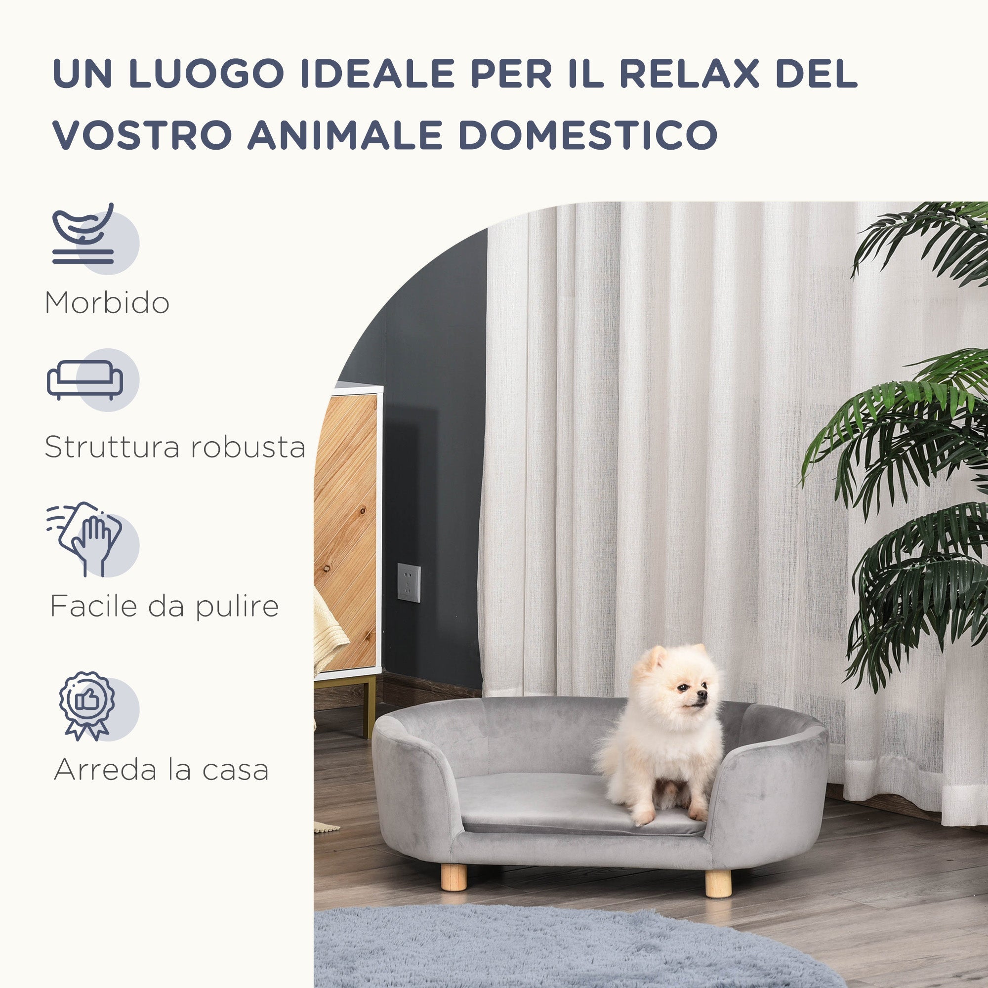 Cuccia Divano per Cani e Gatti Taglia Piccola 86x55x33 cm Grigio Chiaro