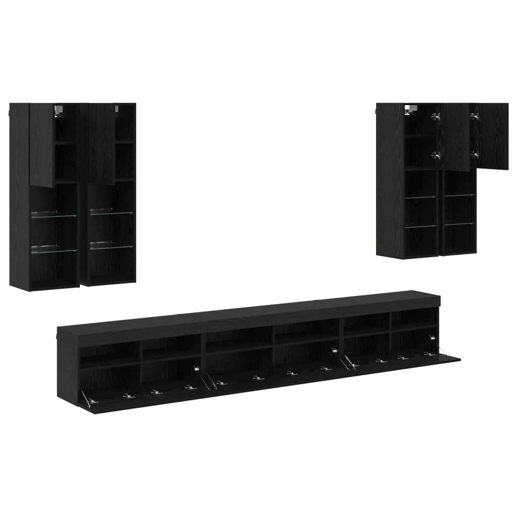 Set di Mobiletto da TV a Parete 7 pcs Rovere Nero 3402799