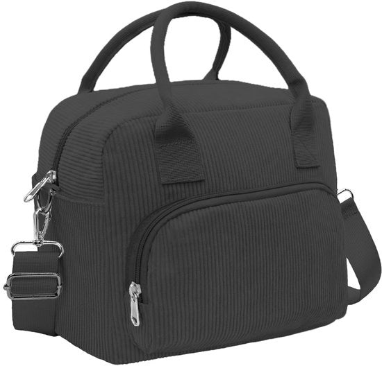 Borsa Insolata per Uomo e Donna, 10L Grande Borsa Corduroy per Picnic, Borsa a Contatto con l'Ambiente per Lavoro, Escursione, Spiaggia, Nero