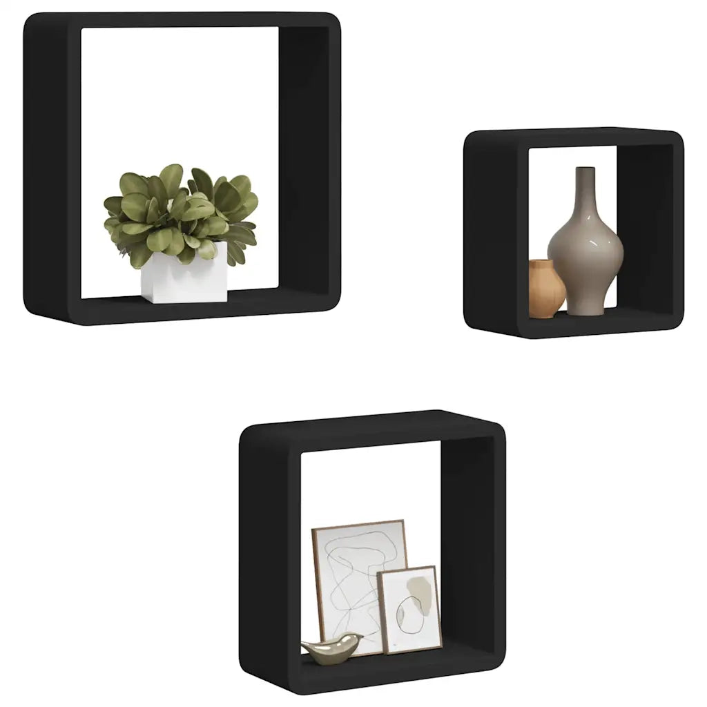 Mensole a Cubo da Parete 3 pz Nere in MDF cod mxl 65034