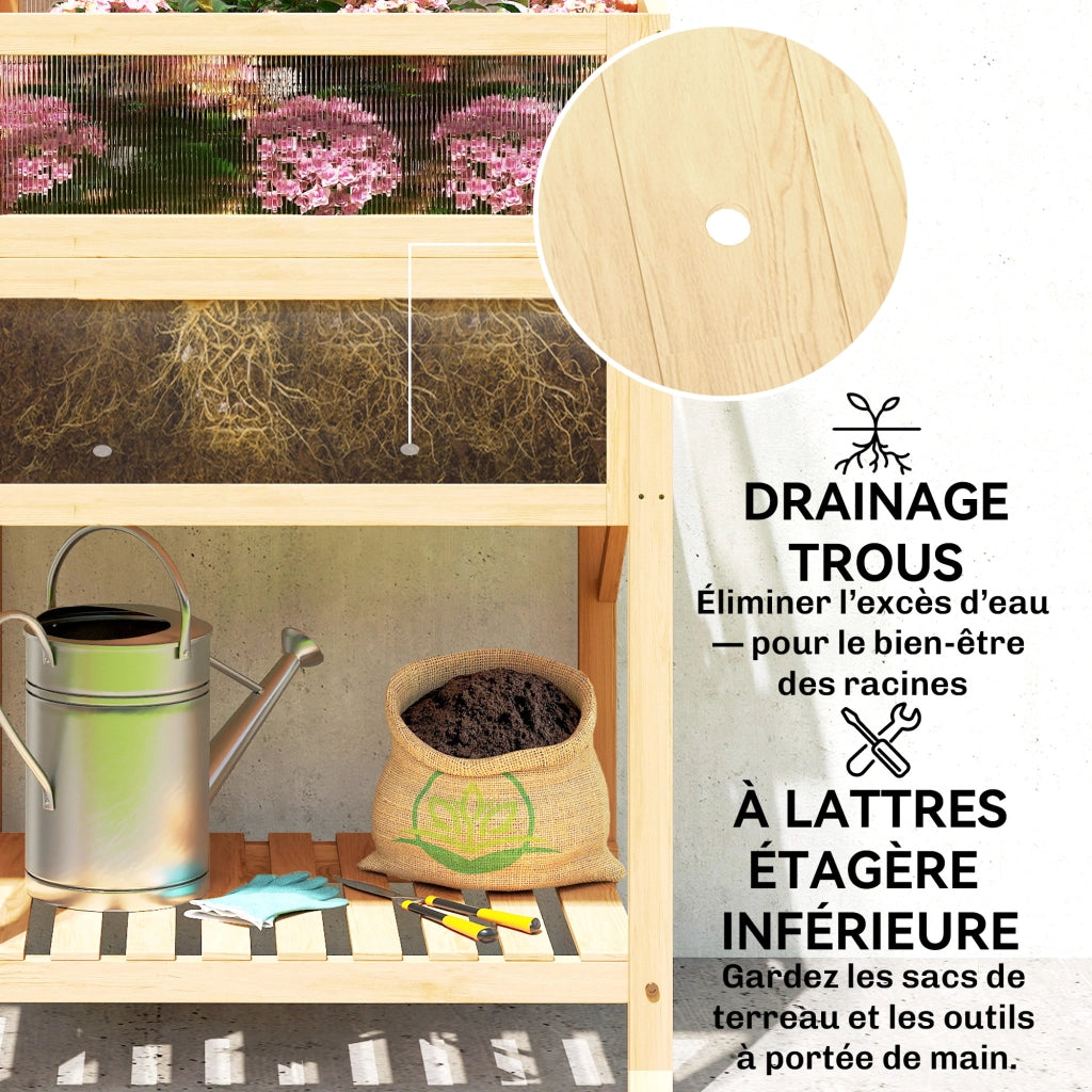 Tavolo da giardino con serra e scaffale ¨C zephmum ¨C 104x50x120 cm, legno naturale