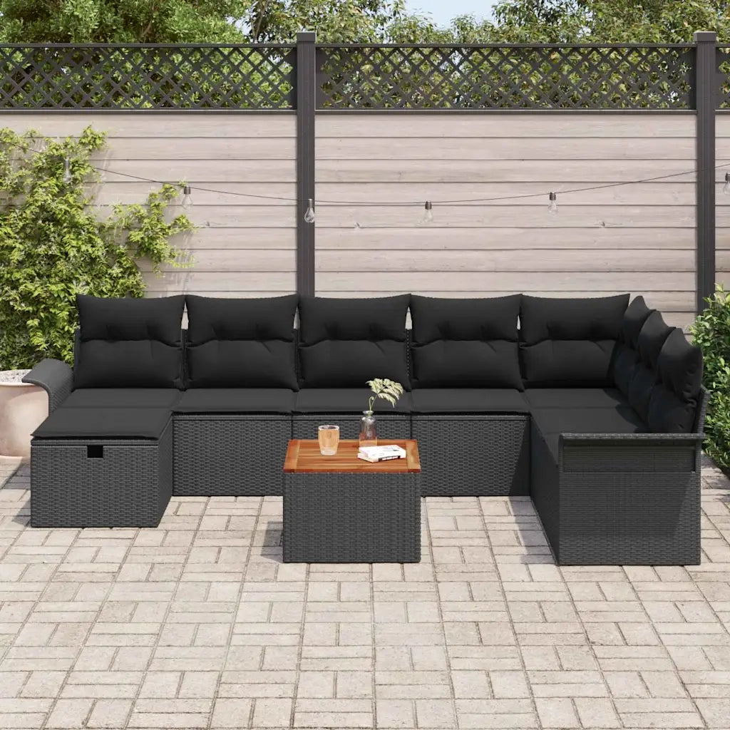 Set Divano da Giardino con cuscino 9 pcs Nero Poly Rattan 3360803