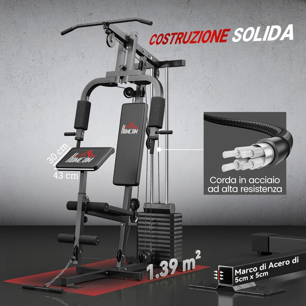 Stazione Fitness con Seduta Imbottita ¨C Xylo ¨C Acciaio e PU Nero 135x103x210 cm