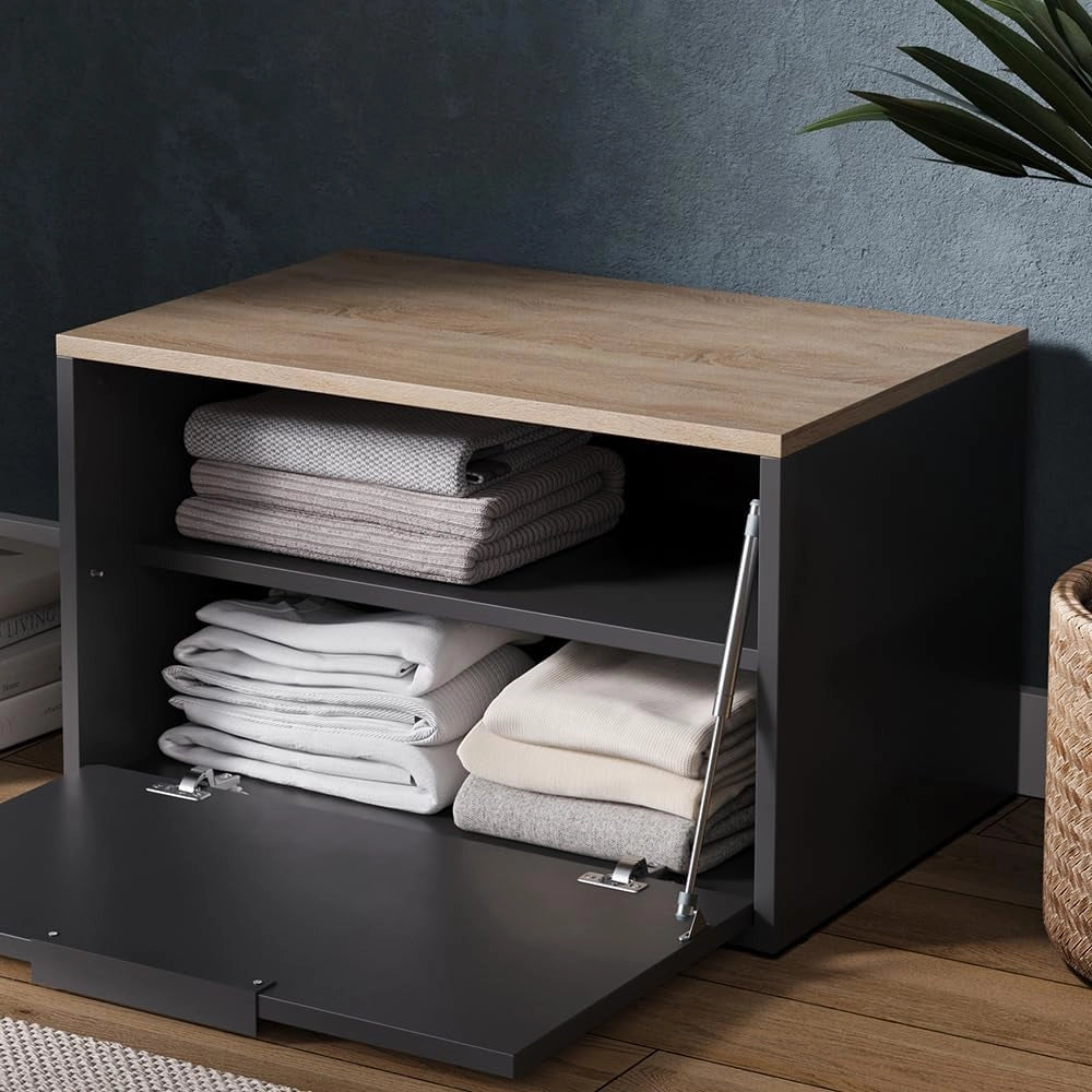 Credenza Betti, Antracite/Sonoma, 60 x 36 cm con porte, adatto per la conservazione in soggiorno o in camera da letto