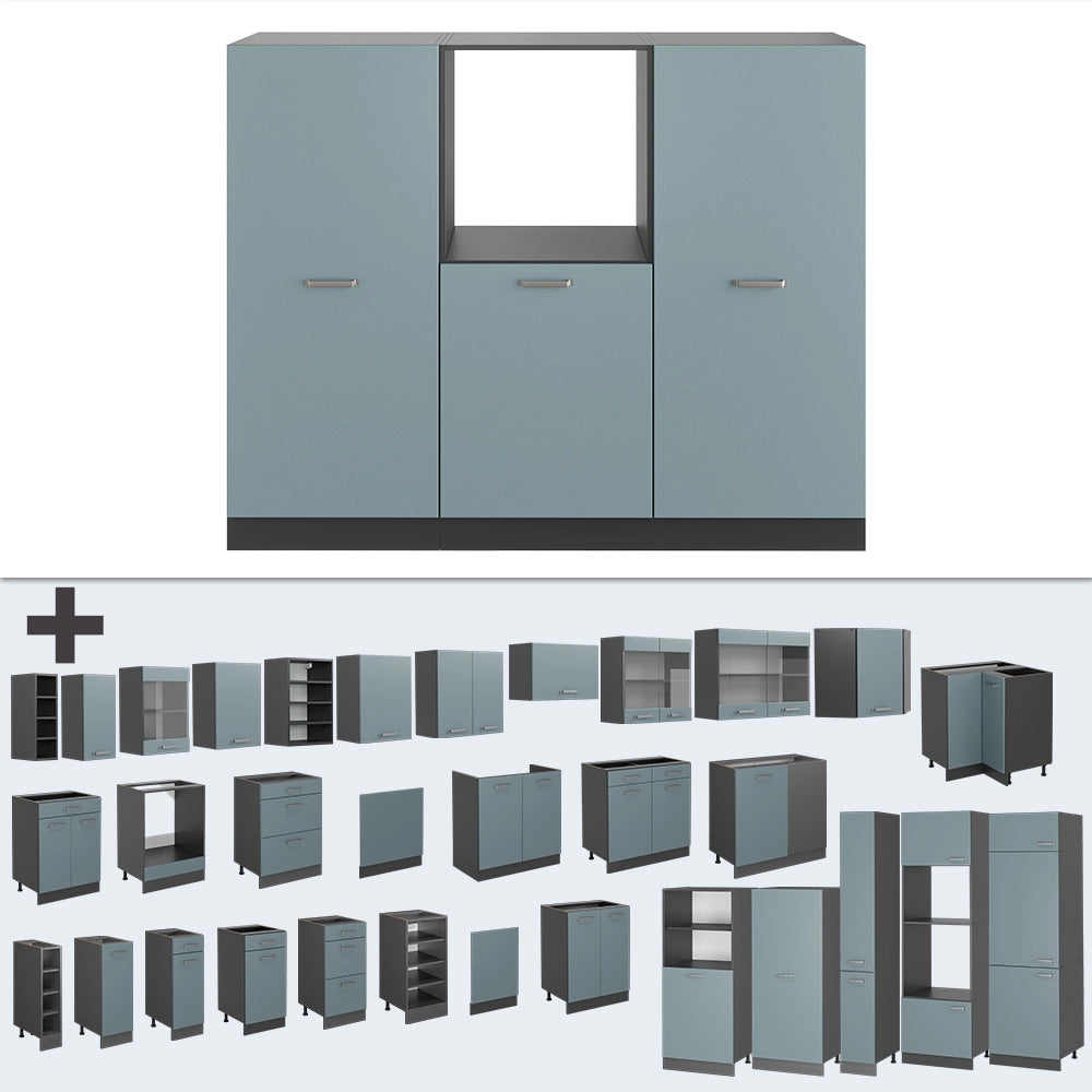 Cucine componibili piccole R-Line Grigio-blu/Antracite 180 cm senza piano di lavoro Vicco