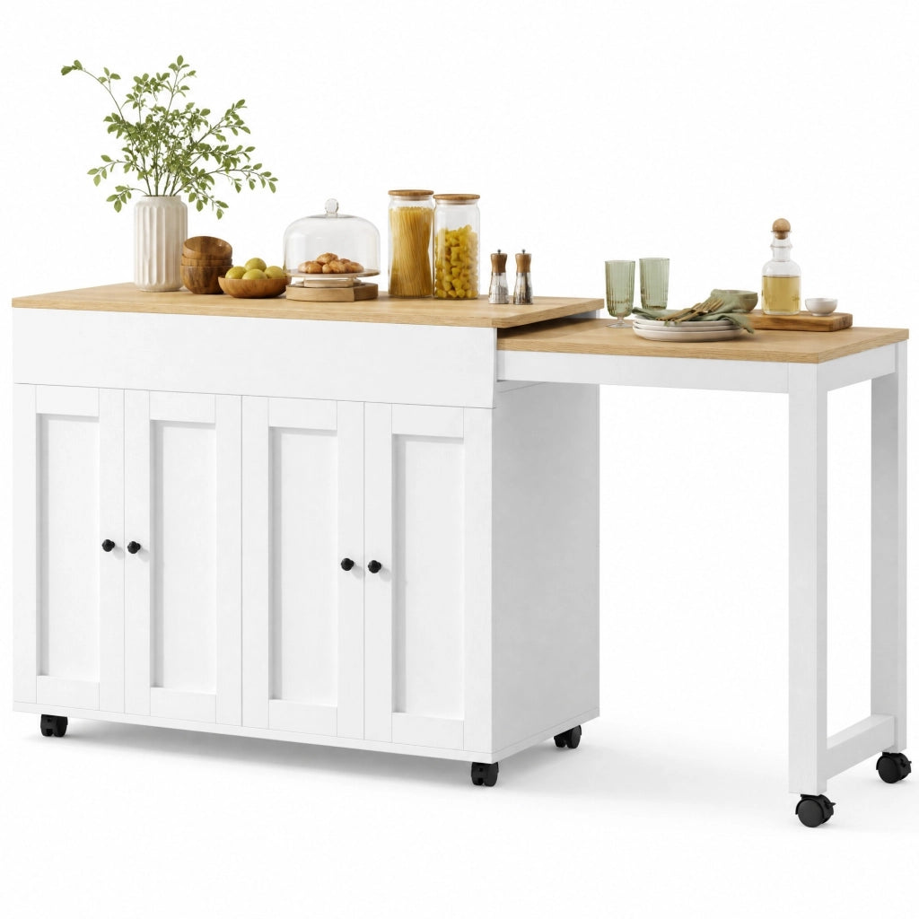 Tavolo bar estensibile con 6 ripiani in MDF bianco