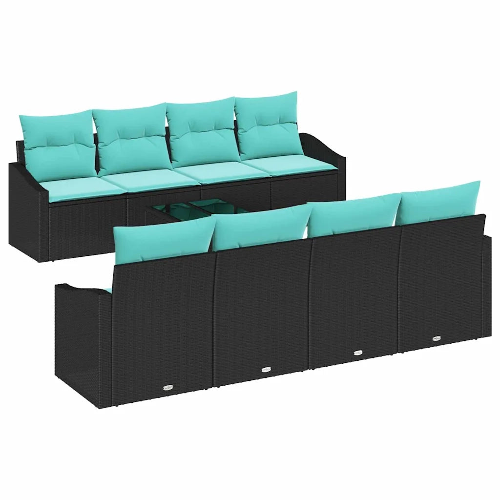 Set di divani con cuscino 9 pcs Nero e Turchese polyrattan
