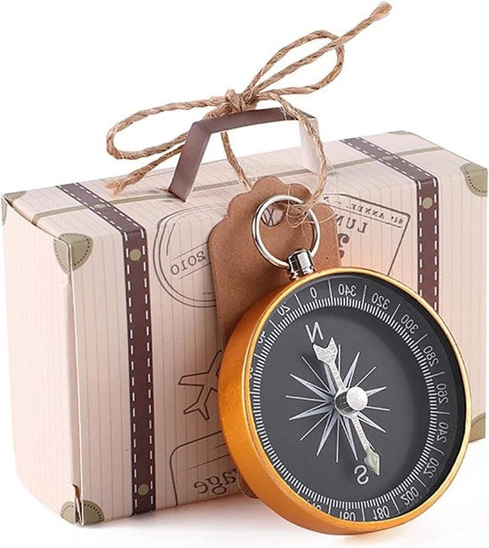 Scatola di Favore per Matrimonio Vintage con Etichette di Carta e Bussola - Ideale per Festa di Compleanno, Festa di Benvenuto per il Bambino, Matrimonio