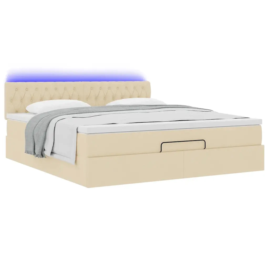 Pouf Letto con Materasso e LED Crema 180x200cm in Tessuto 3312414