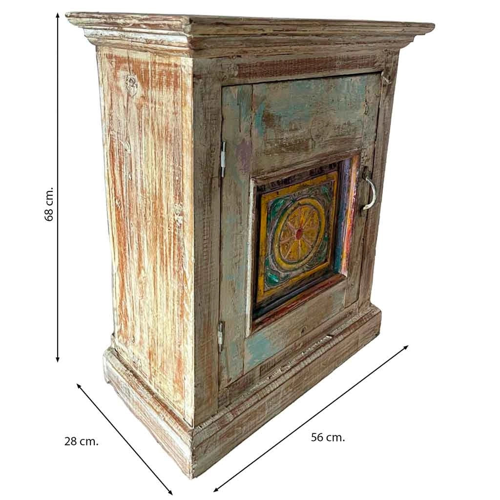 Comodino in legno con finitura artigianale marrone 56x28x68h cm