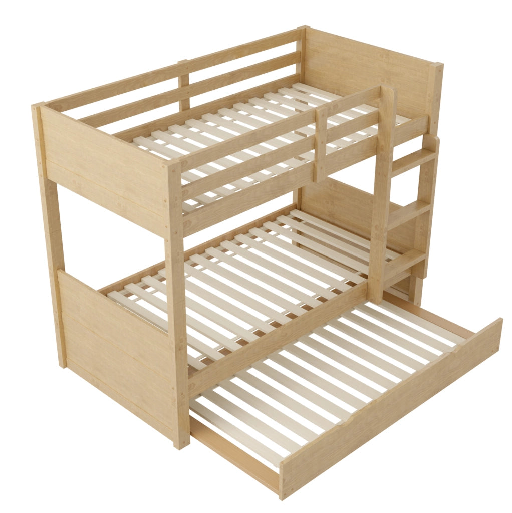 Letto a castello 90x200 cm con letto estraibile e sponde di sicurezza in legno colore naturale
