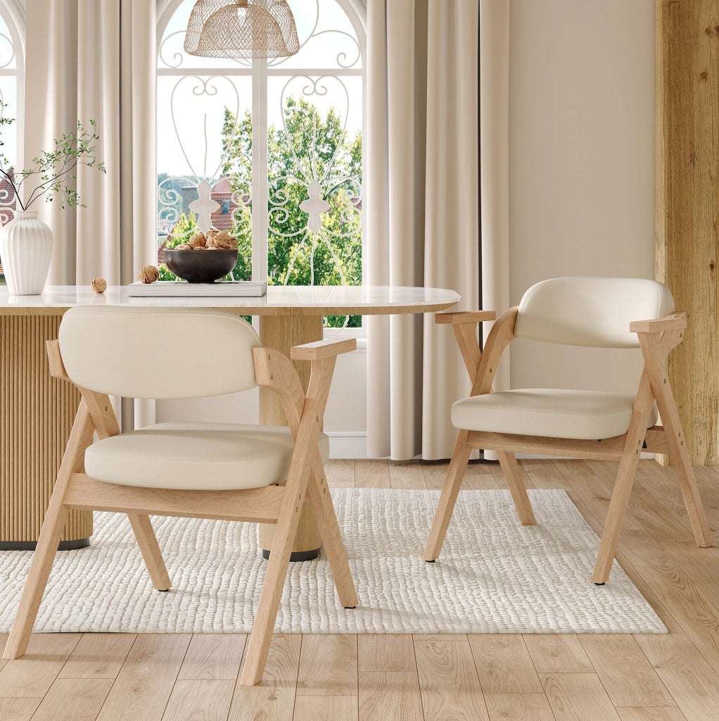 Set di 2 sedie da pranzo pieghevoli con braccioli; legno massello; lino beige