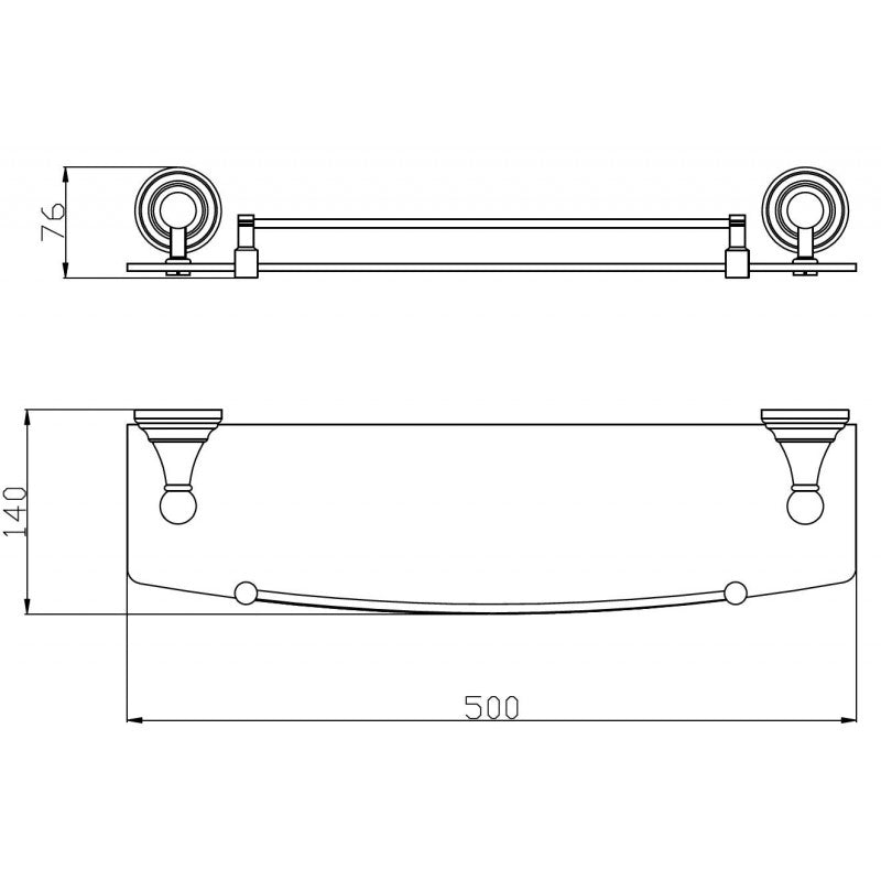 Mensola doccia a muro MORAVA con binario retrò in ottone dorato 50x14x7,6 cm