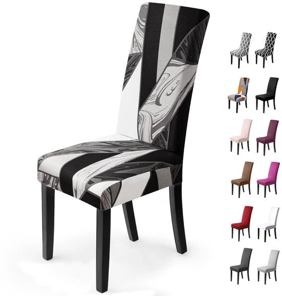 Copricuscini universali per sala da pranzo, decorativi copricuscini per sedie, copricuscini per eventi, copricuscini per matrimonio e feste (4 pezzi, geometria nera)