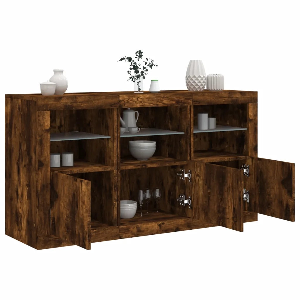 Credenza con Luci LED-Buffet-Armadio da cucina Rovere Fumo 123x37x67 cm 215751